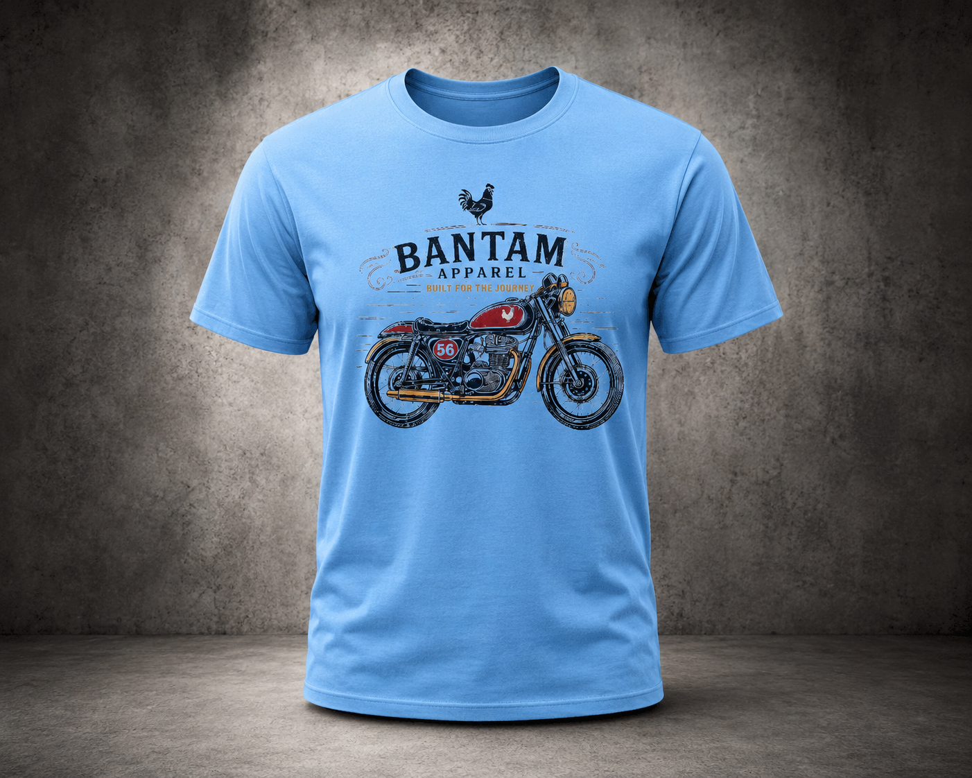 Bantam Apparel “Built for the Journey” Classic Motorcycle T-Shirt – Sky Blue