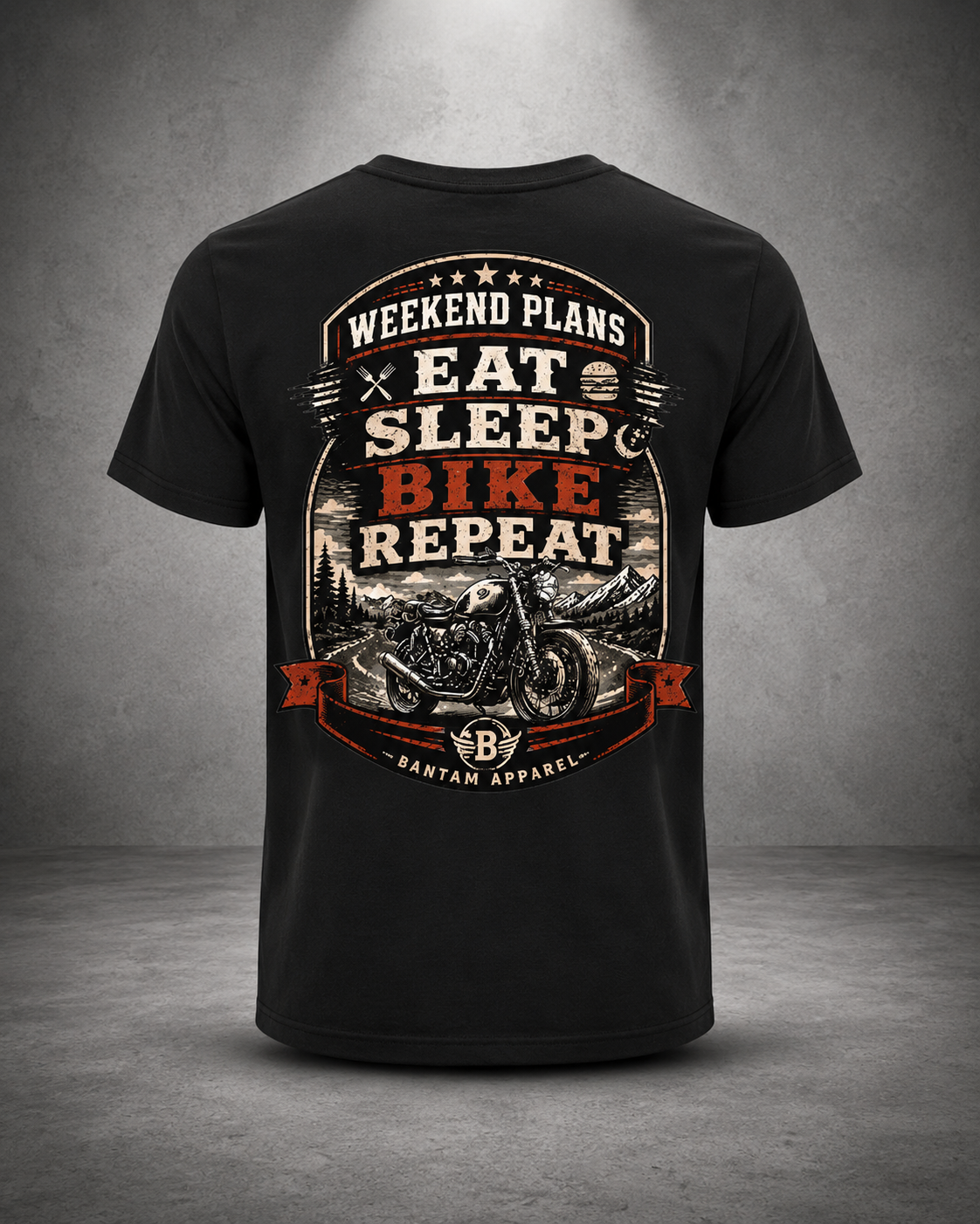 Weekend Plans Eat Sleep Bike Repeat Back Print T-Shirt