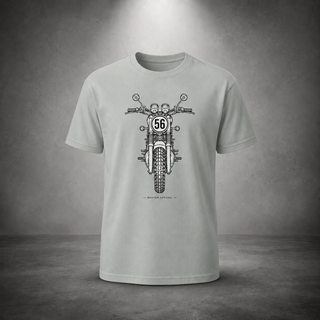 Bantam 56 Motorcycle T-Shirt – Vintage Front View Bike Graphic