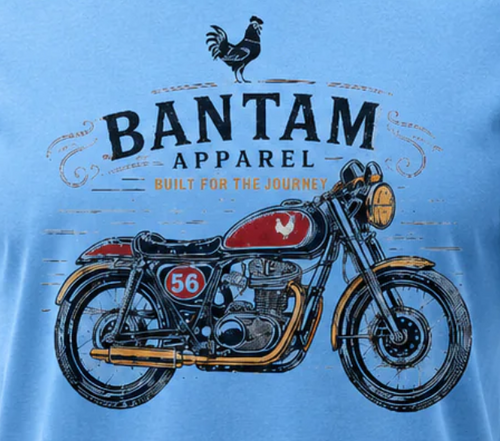 Bantam Apparel “Built for the Journey” Classic Motorcycle T-Shirt – Sky Blue
